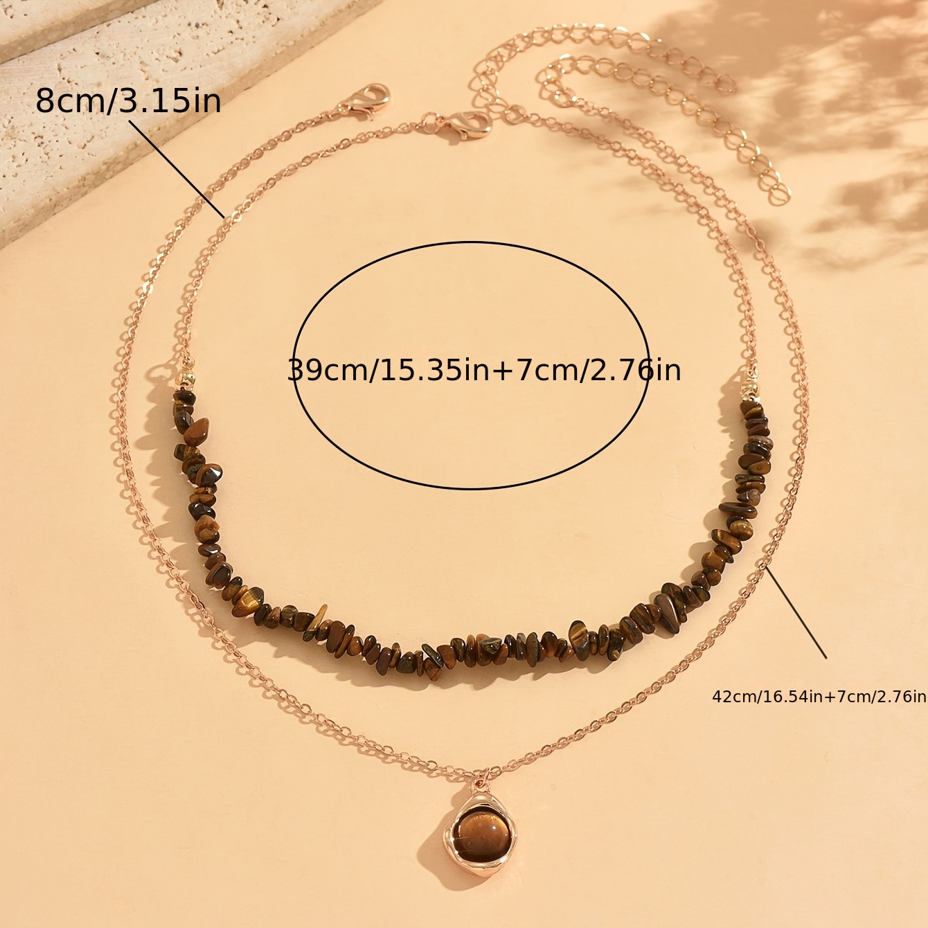 2pcs Boho Ethnic Stacked Layered Necklace with Tiger Eye Pendant